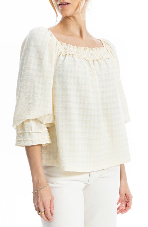Square Neck Three-Quarter Sleeve Top