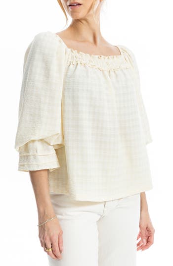 Max Studio Square Neck Three-quarter Sleeve Top In Eggshell