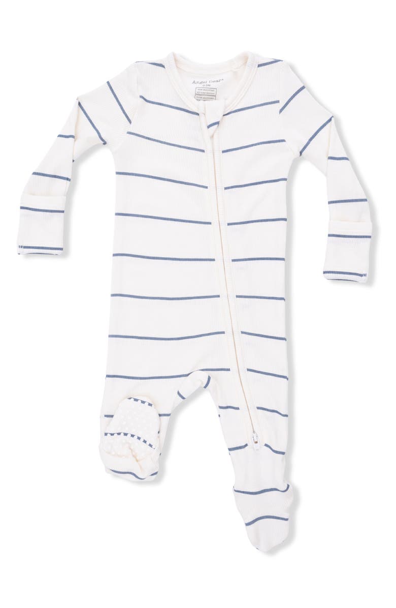 Angel Dear Stripe Rib Footie, Main, color, Beige