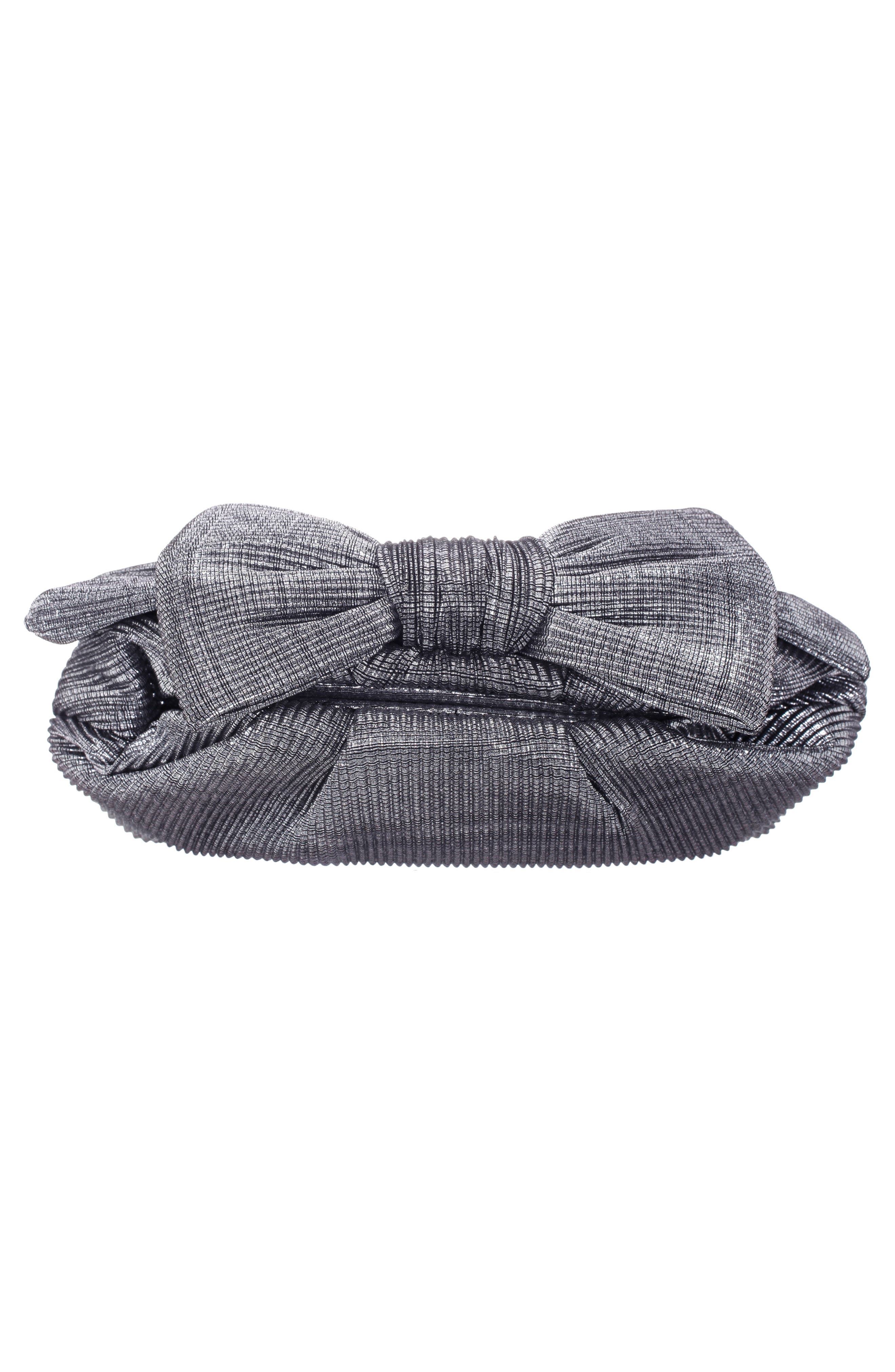 Nina Pleated Bow Clutch, Alternate, color, Gunmetal