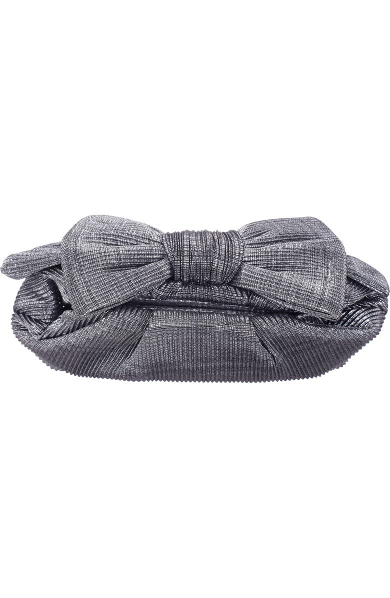 Nina Pleated Bow Clutch, Alternate, color, Gunmetal