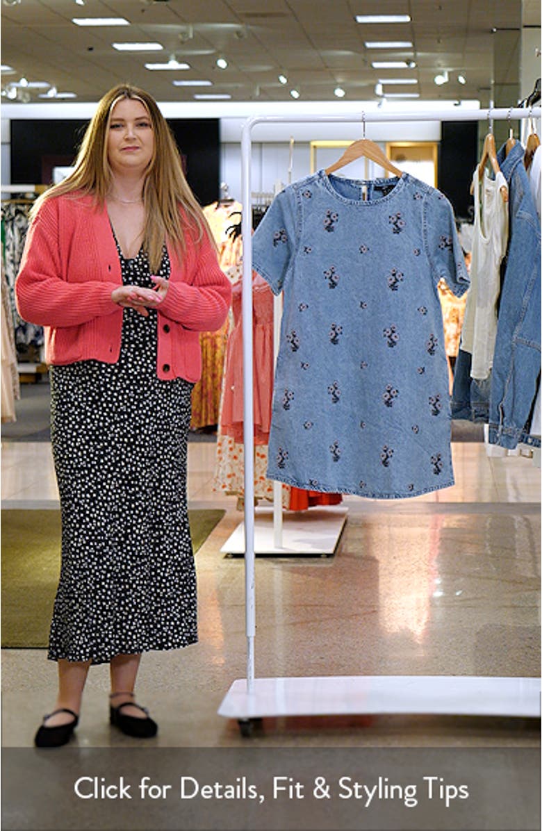 Floral Cross-Stitch Denim Shift Dress, sales video thumbnail