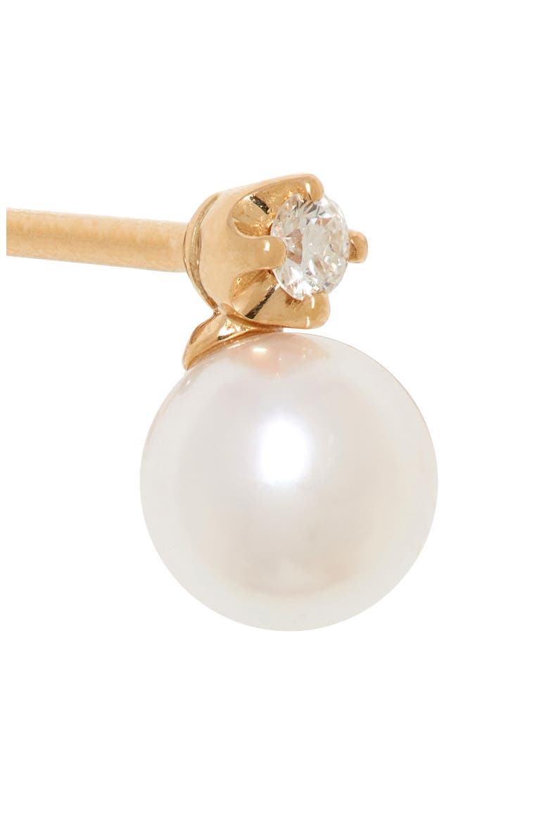 Akoya Cultured Pearl & Diamond Stud Earrings, Alternate, color, YELLOW GOLD