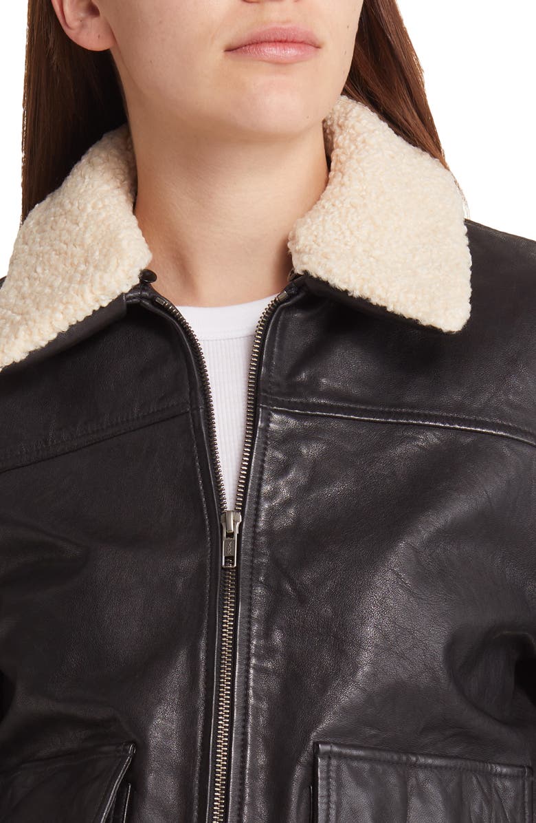 Treasure & Bond Leather Bomber Jacket with Removable Faux Shearling Trim, Alternate, color, 