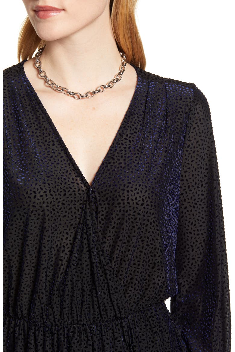Flocked Peplum Top, Alternate, color, NAVY FLOCKED OVAL PATTERN