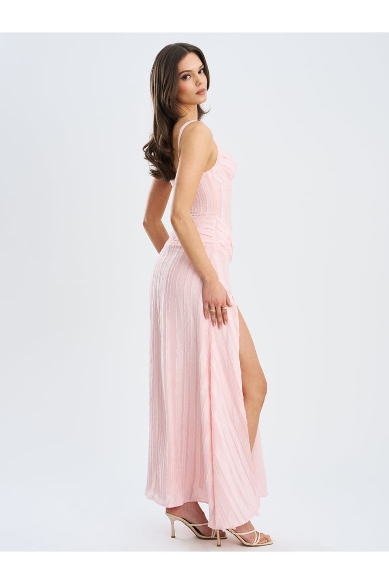 Mallory Stripe Jacquard High Slit Gown, Alternate, color, Baby Pink Stripe