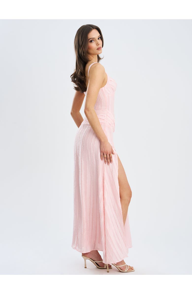 Miss Circle Mallory Stripe Jacquard High Slit Gown, Alternate, color, Baby Pink Stripe