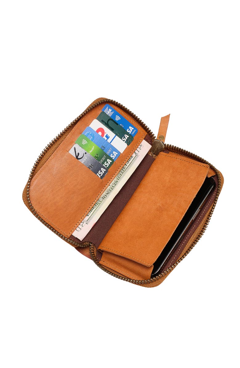 Sarep + Rose Clutch 'S' Large zip-around crossbody wallet bag, Alternate, color, Cinnamon Brown