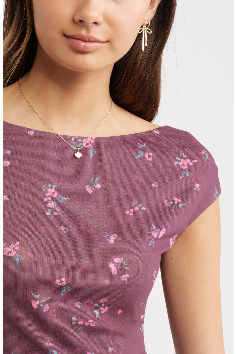 Floral Mesh Cap Sleeve Top, Alternate, color, BURGUNDY- PINK SHAYLYNN DITSY