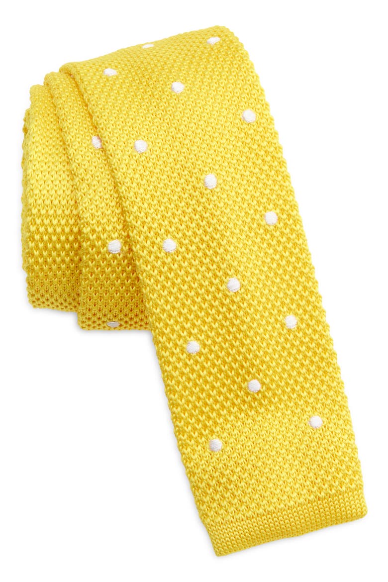 Yellow Polka Dot Knit Silk Tie, Main, color, YELLOW