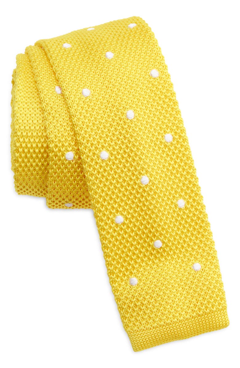 CLIFTON WILSON Yellow Polka Dot Knit Silk Tie, Main, color, Yellow