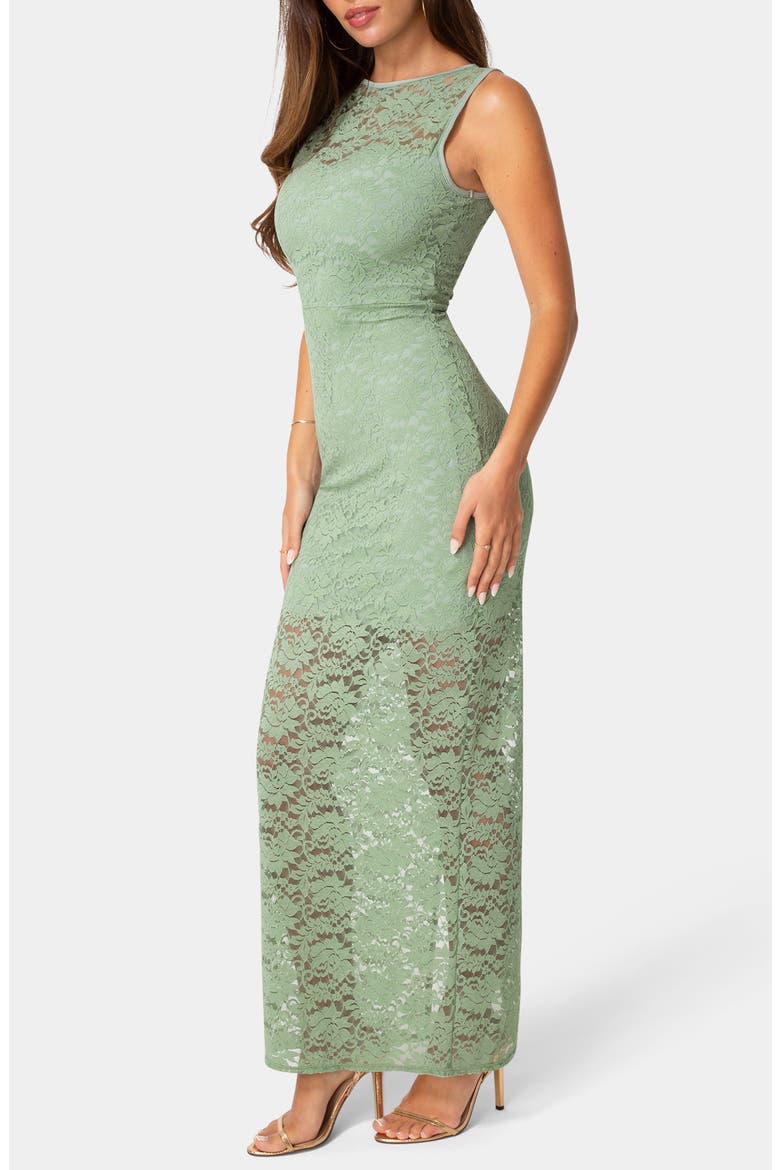 Illusion Lace Sleeveless Maxi Dress, Alternate, color, SAGE