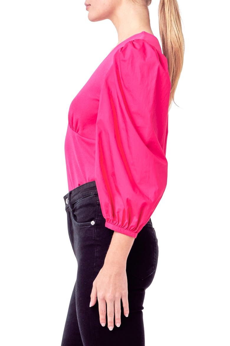 Balloon Sleeve Mixed Media Top, Alternate, color, MAGENTA