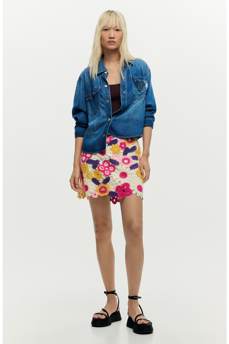 Floral Crochet Miniskirt, Alternate, color, OFF WHITE
