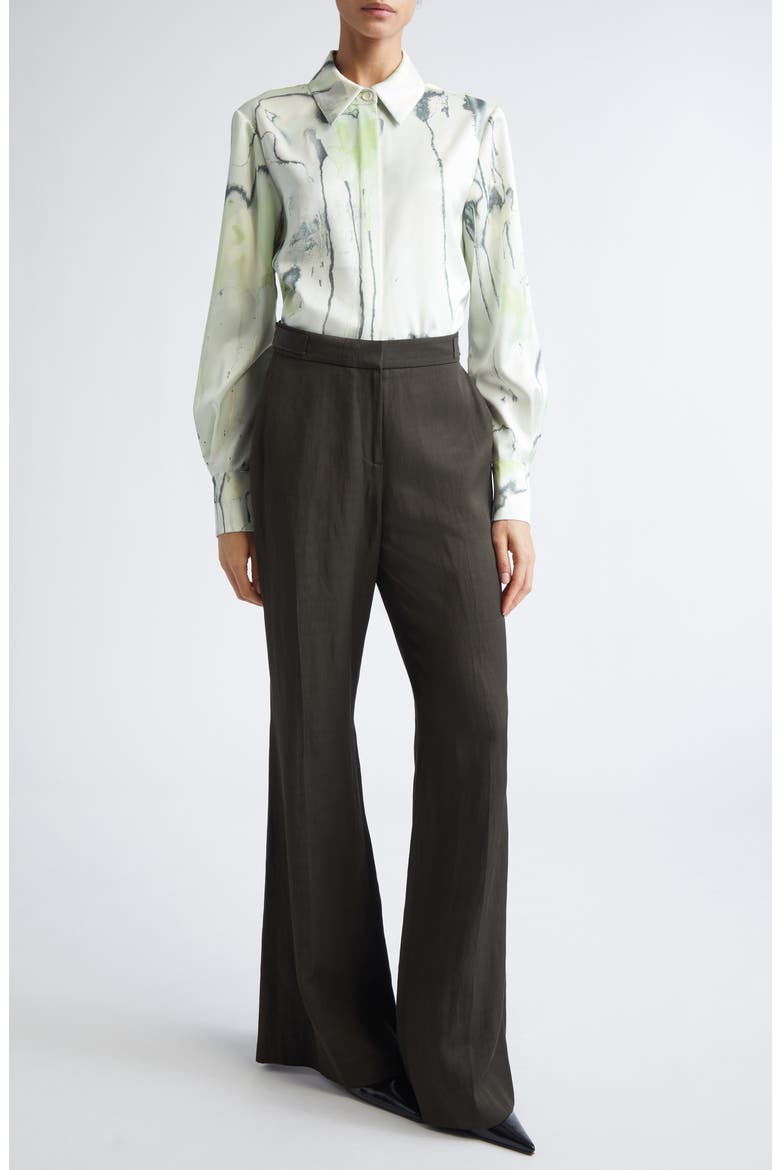 Watercolor Floral Silk Twill Button-Up Shirt, Alternate, color, LIGHT JADE MULTI