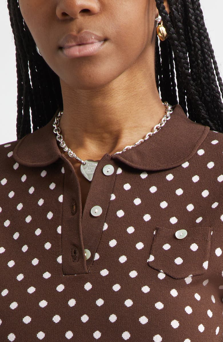 Sandy Liang Fable Polka Dot Cardigan, Alternate, color, Brown Multi