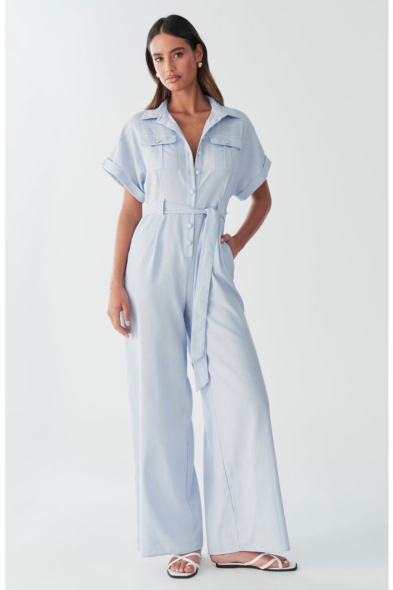 Ara Linen Jumpsuit, Alternate, color, Sky Blue