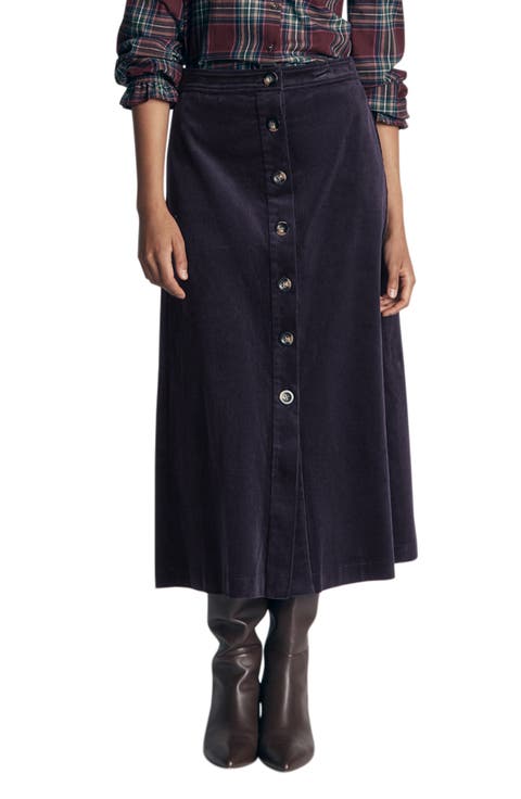 Val Button Front Corduroy Midi Skirt