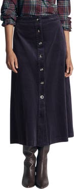 Boden Val Button Front Corduroy Midi Skirt