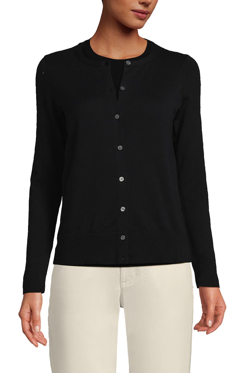 Lands' End Fine Gauge Cotton Cardigan Sweater, Main, color, Black
