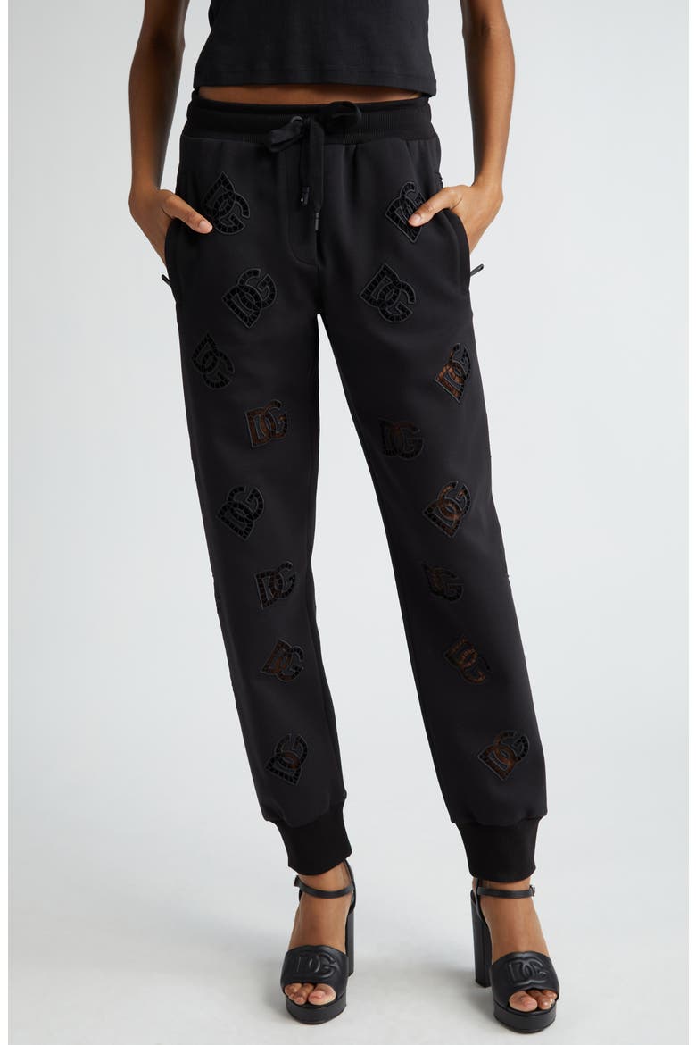 Eyelet Logo Cotton Blend Joggers, Main, color, N0000NERO