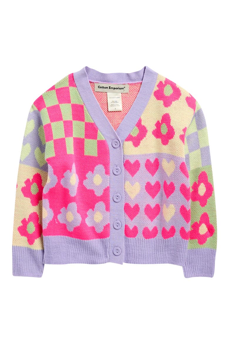 Kids' Mix Pattern Cardigan, Main, color, PINK