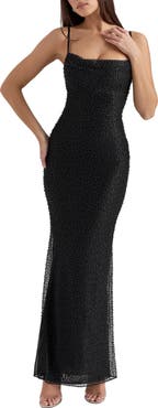 HOUSE OF CB Calla Beaded Mesh Overlay Gown