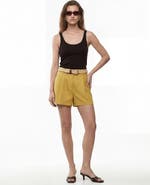 Koton Linen Blend High Rise Pleated Shorts with Belt