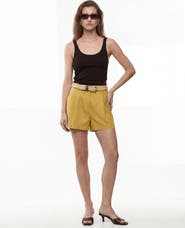 Koton Linen Blend High Rise Pleated Shorts with Belt