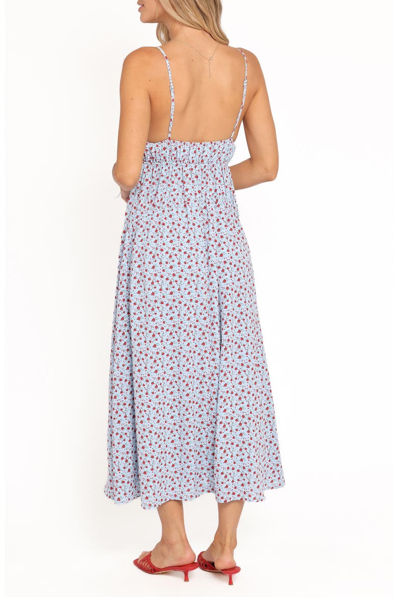 Freesia Ditsy Floral Deep V-Neck Midi Dress, Alternate, color, BLUE RED FLORAL