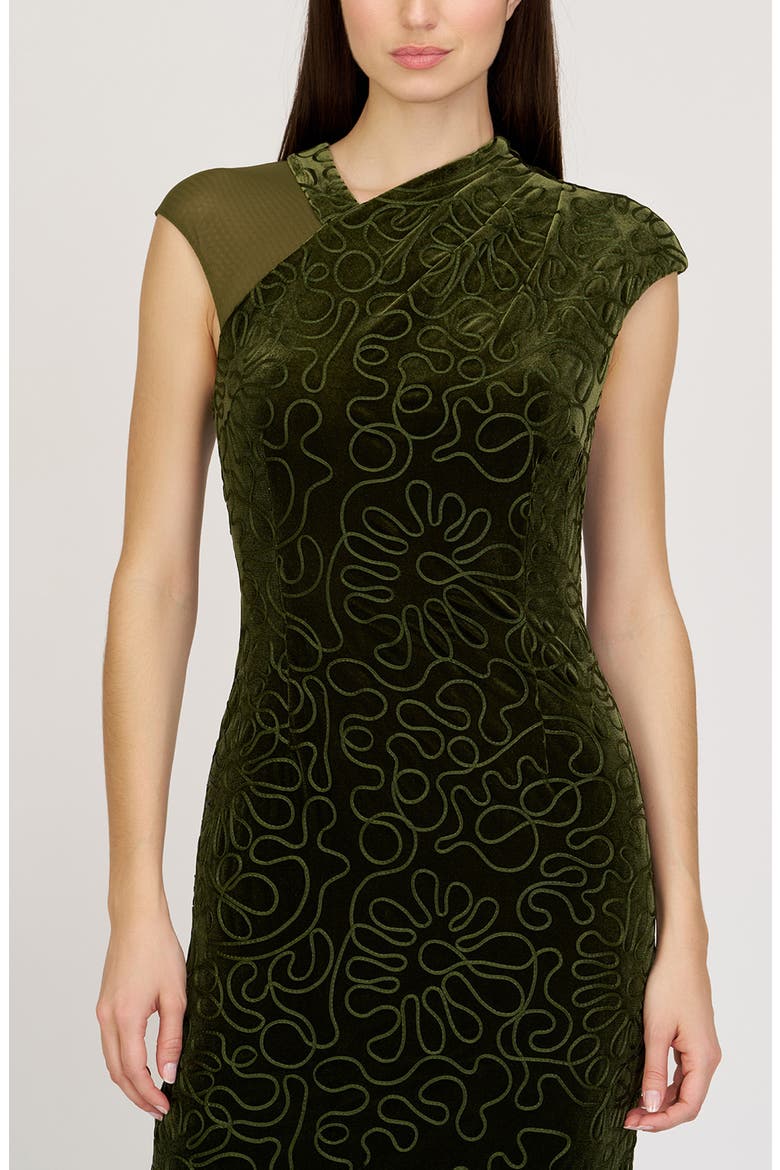 Emiliana Asymmetric Velvet Midi Dress, Alternate, color, IVY GREEN