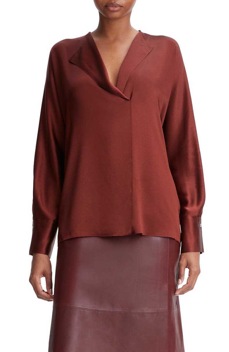 Vince Dolman Sleeve Silk Top, Main, color, Cinnamon Stick