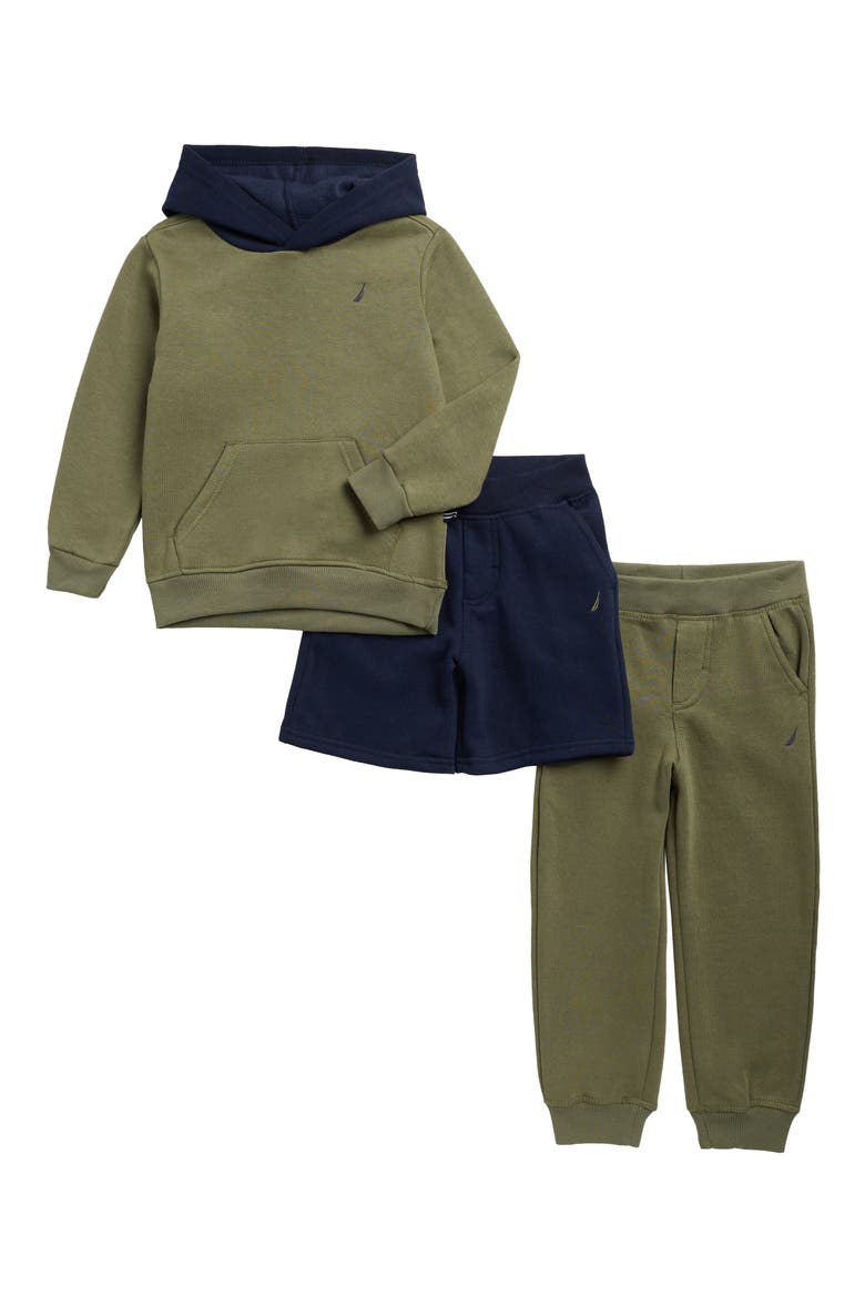Kids' Hoodie, Shorts & Joggers Set, Main, color, OLIVE MULTI
