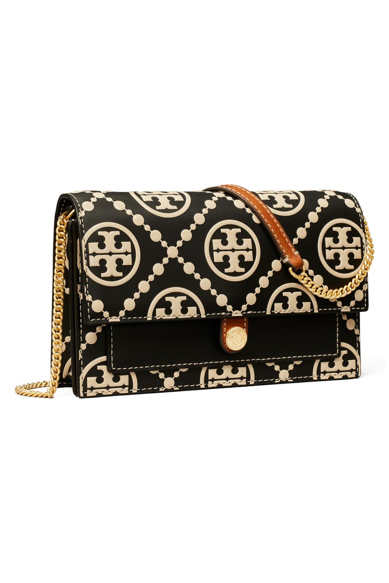 T Monogram Embossed Leather Wallet Crossbody, Alternate, color, BLACK / NEW CREAM