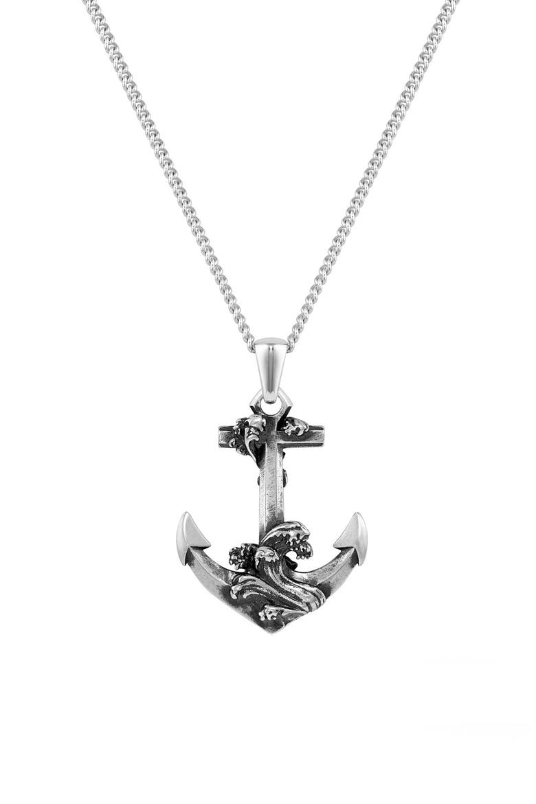 Men's Anchor Pendant Necklace, Main, color, SILVER