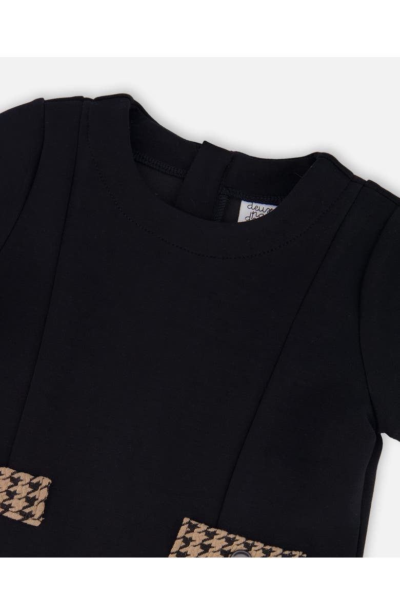 Deux par Deux Short Sleeve Bi-Material Milano and Jacquard Knit Dress, Alternate, color, Black