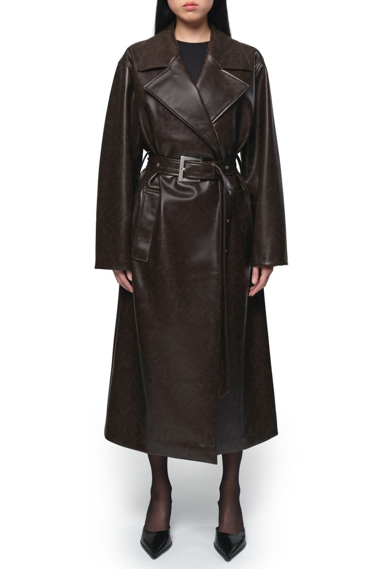 Tate Faux Leather Trench Coat, Main, color, JAVA