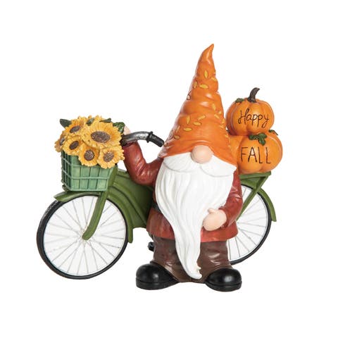 Multicolor Harvest Gnome Bicycle Decor Resin Gnome Figurine