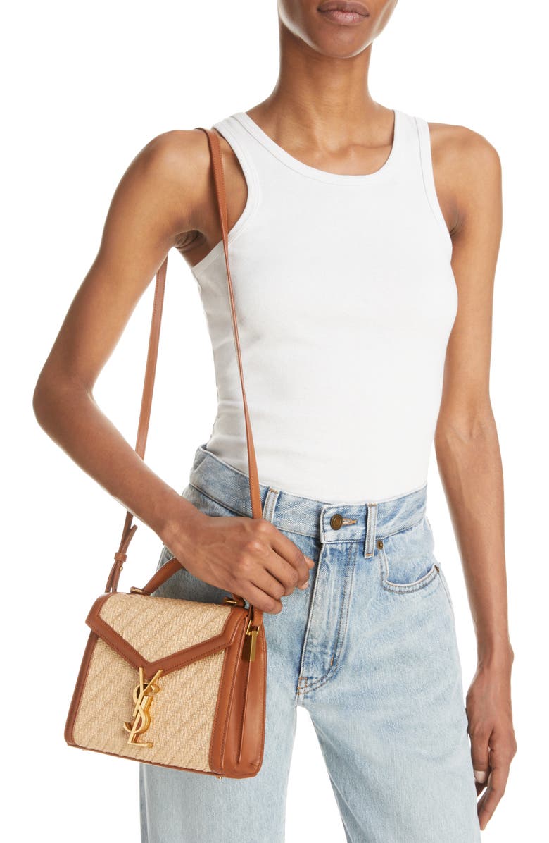 Saint Laurent Mini Cassandra Raffia Top Handle Bag, Alternate, color,