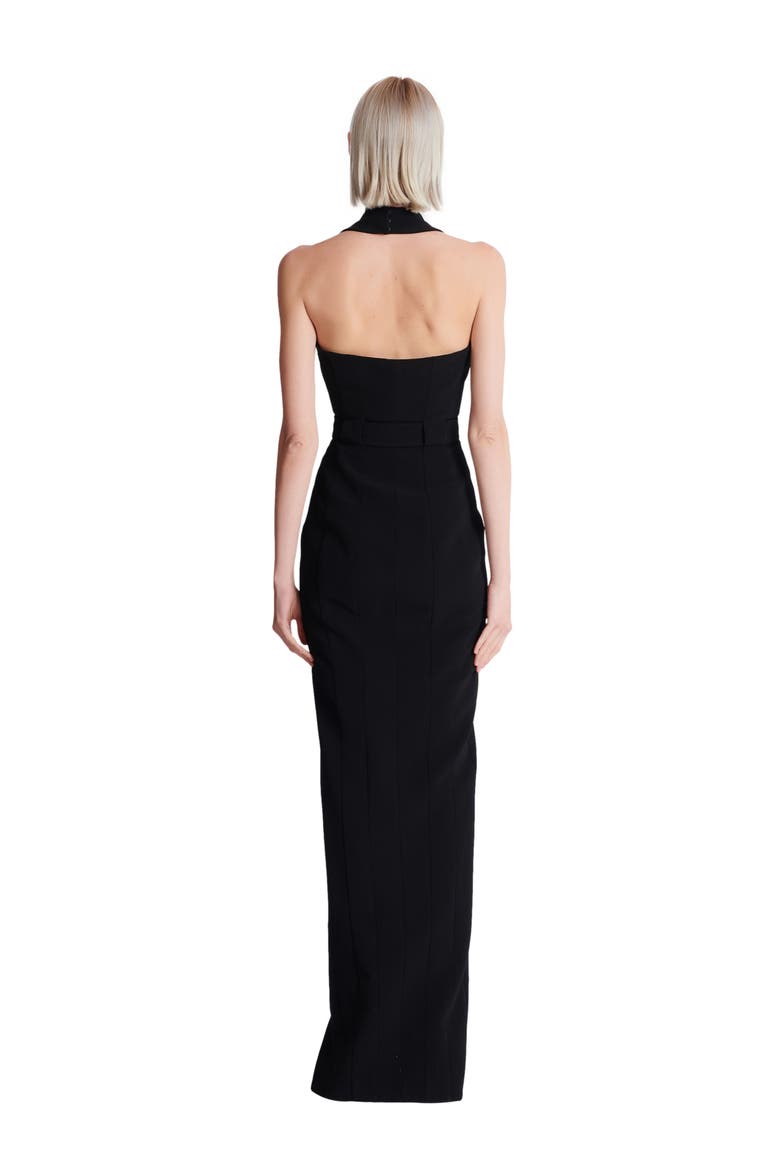 Long crepe dress with belt, Alternate, color, black