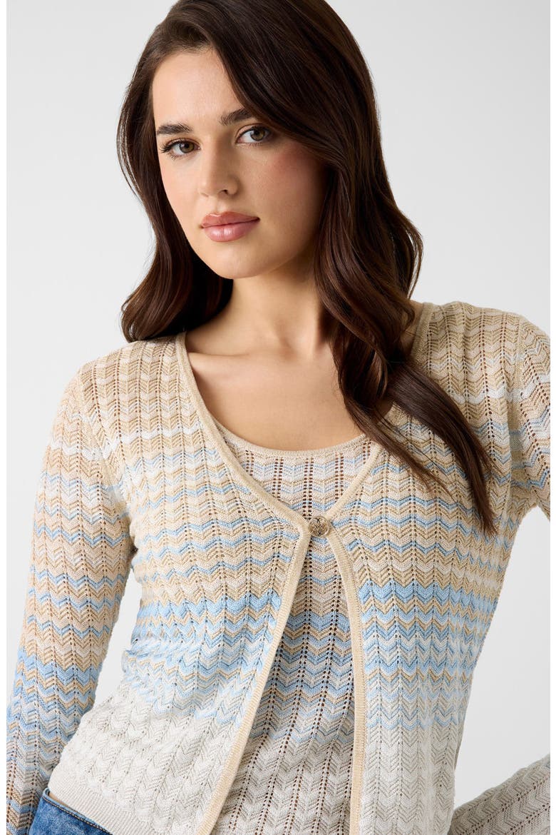 Rosalyn Metallic Pointelle Cardigan, Alternate, color, BEIGE