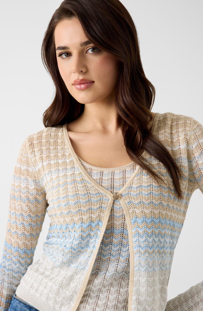 GUESS Rosalyn Metallic Pointelle Cardigan, Alternate, color, Beige