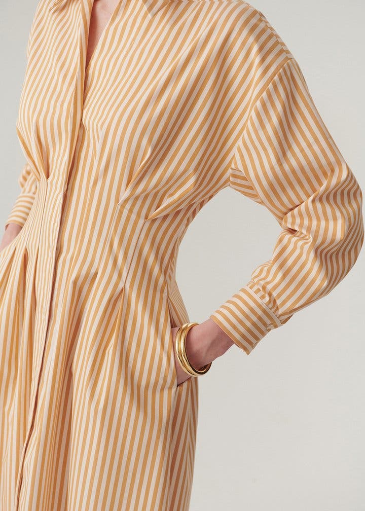 Waist Shirt Collar Midi Dress - image 2