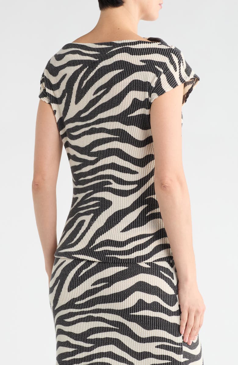 Renee C Zebra Stripe Cap Sleeve Ribbed Top, Alternate, color, Black Multi