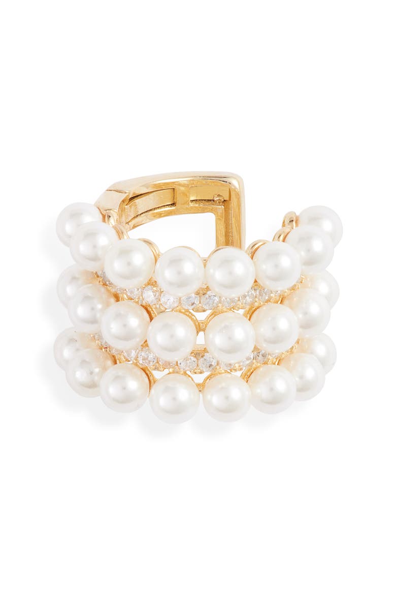 Adina's Jewels Imitation Pearl & Cubic Zirconia Ear Cuff, Main, color, GOLD