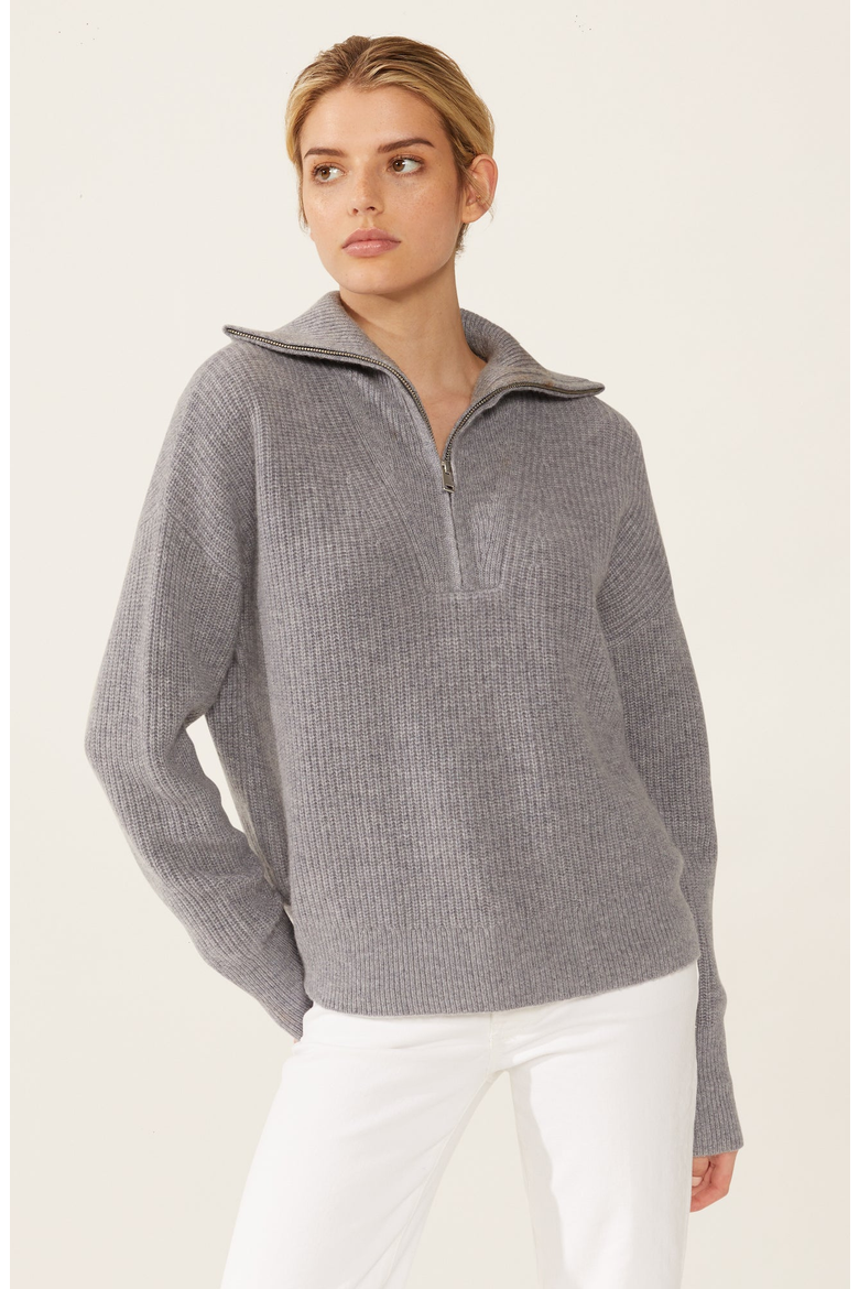 Sophia Chunky Cashmere Quarter Zip Pullover, Alternate, color, Pebble Grey