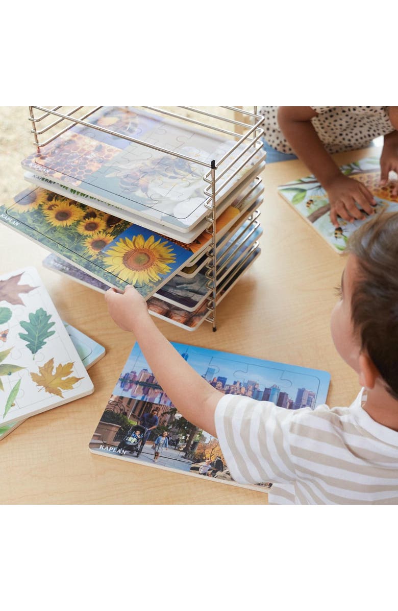 Kaplan Early Learning Company Big Puzzle Set with Metal Rack - Set of 24, Alternate, color, Multicolored