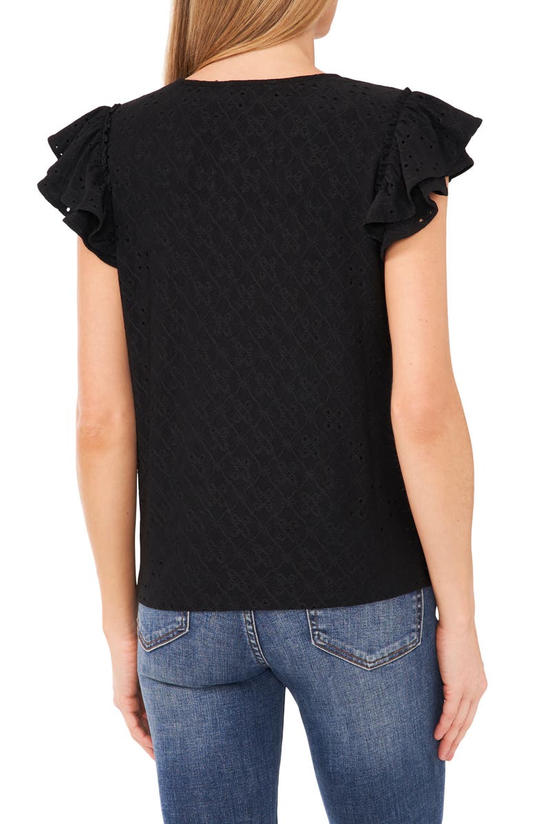 CeCe Double Ruffle Sleeve Eyelet Knit Top, Alternate, color, 