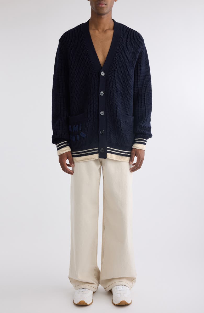 AMI PARIS Collegiate Virgin Wool Cardigan, Alternate, color, 