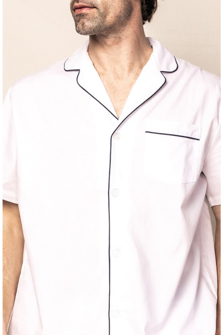 Contrast Piping Cotton Short Pajamas, Alternate, color, WHITE